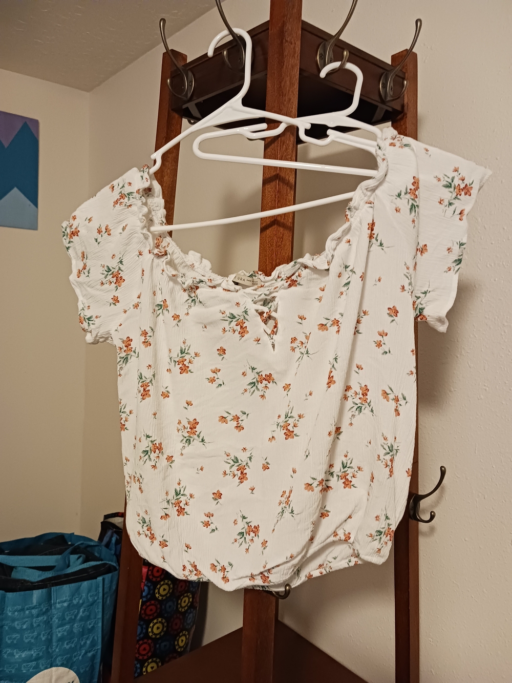 White Floral Cropped Peasant Top